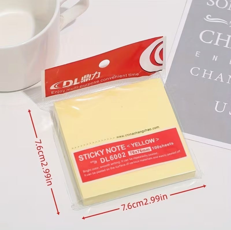 DL Yellow Sticky Notes Pad 76×51mm – 100 Sheets - Image 1